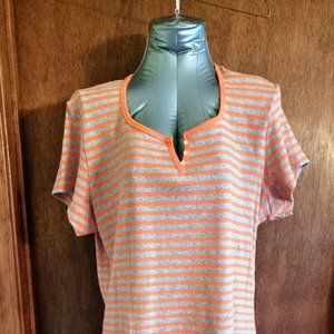 Faded Glory Women's Plus 18W/20W Pullover Short Sleeve Top, Orange and Gray